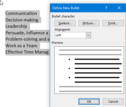 Define New Bullet list, list manually, Manual List, Number List, Bulleted List, ordered List, unordered List